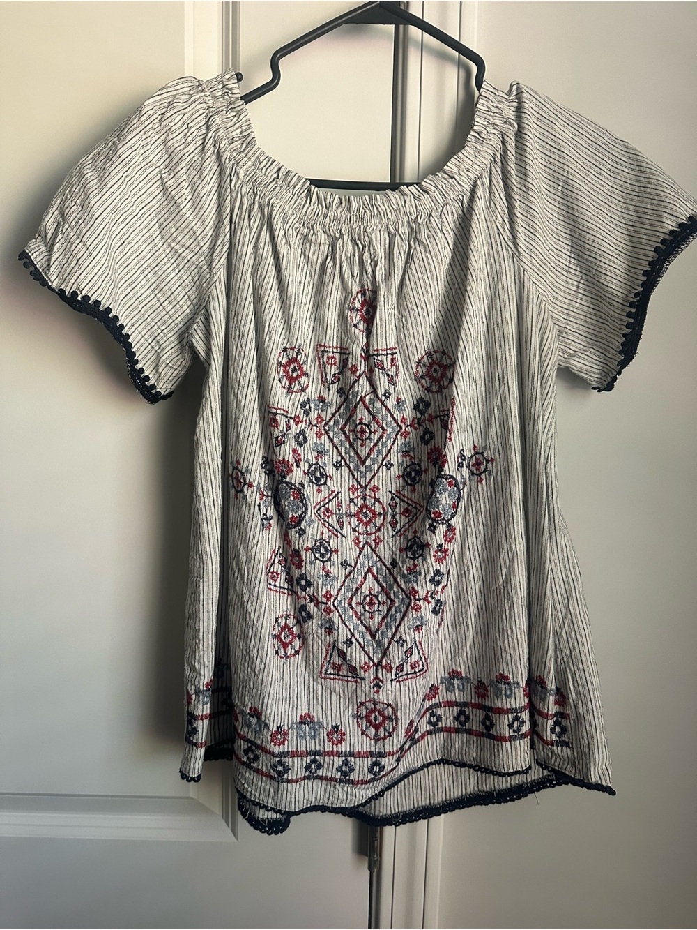 Knox Rose White Tunic with Red and Navy Embroidery